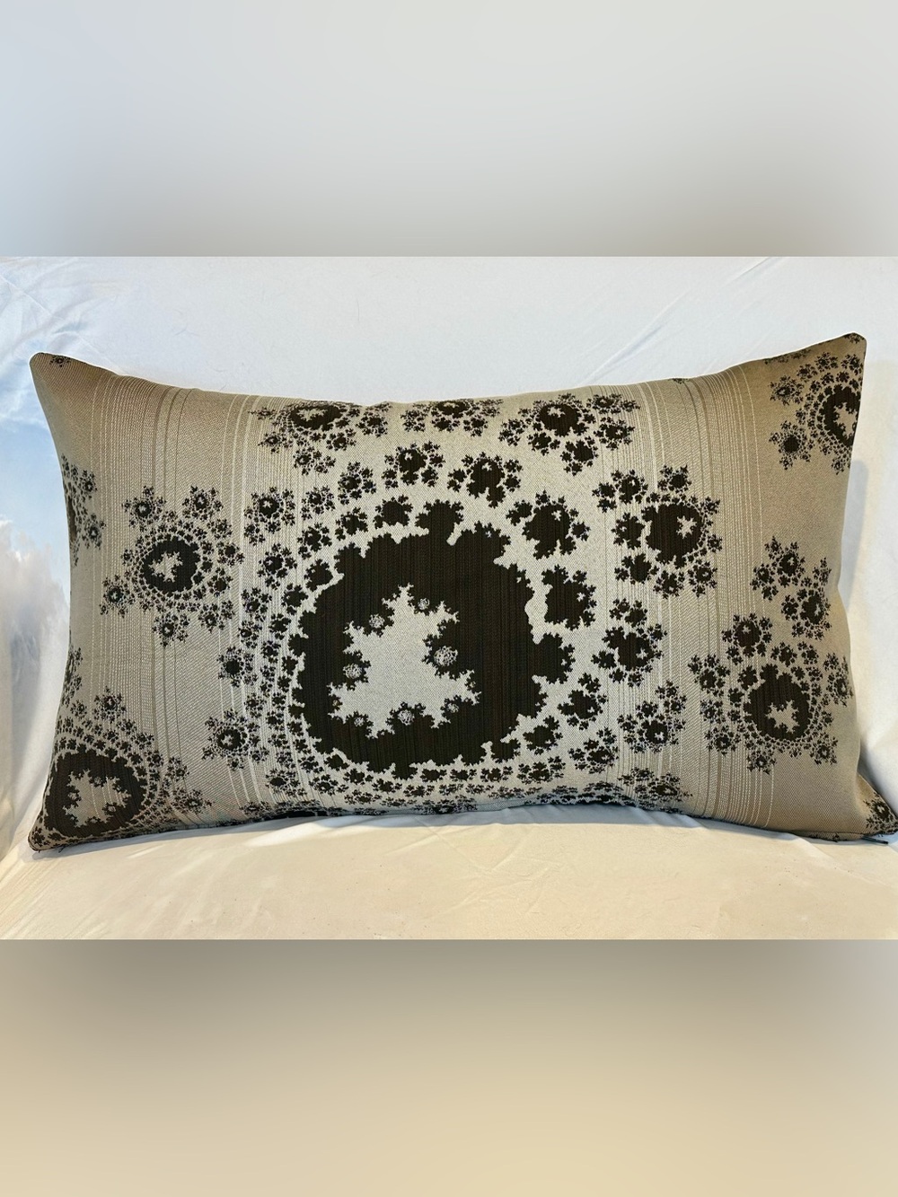 Designer Black and Cream Fractal Pattern Pillow 16”x26”